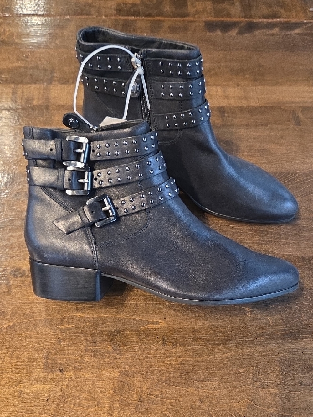 Geox Size 7 Women's Black Leather Studded Buckle Ankle Booties NEW